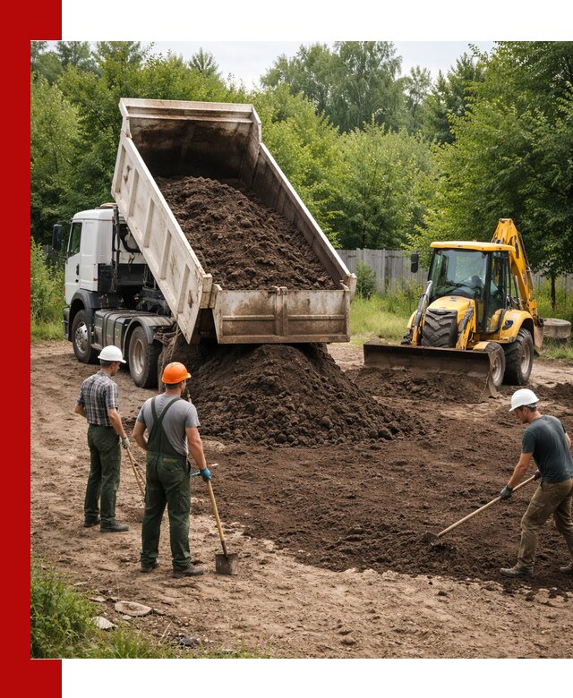Доставка и укладка грунта для выравнивания участка в Старой Руссе