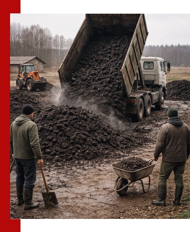 Доставка низинного торфа с разгрузкой и доставкой в Старой Руссе