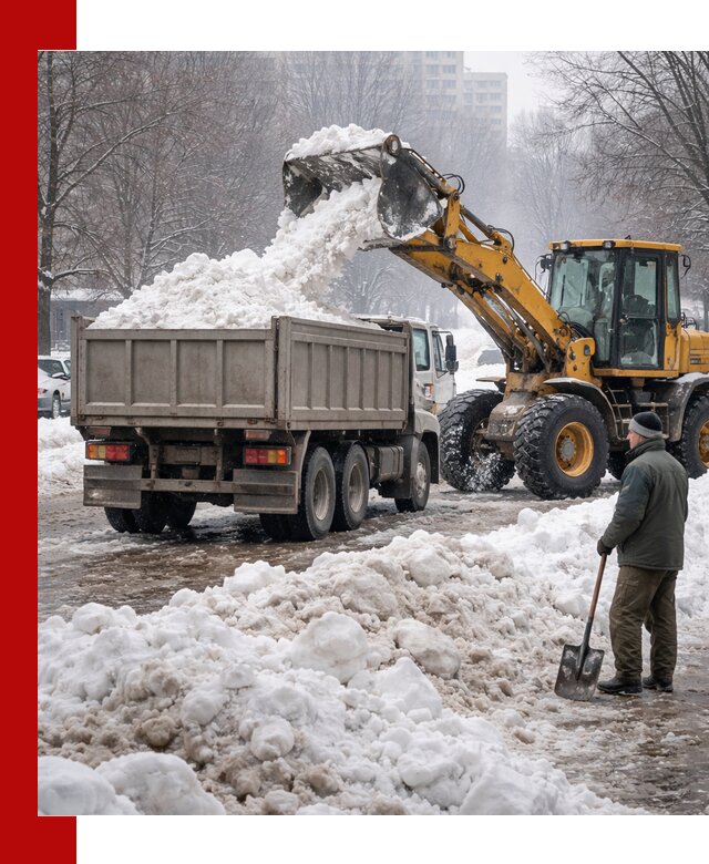 Вывоз снега грузовой техникой в Старой Руссе оперативно и чисто