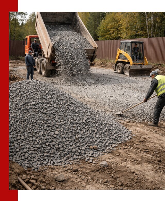 Отсыпка участка щебнем с доставкой и уплотнением в Старой Руссе