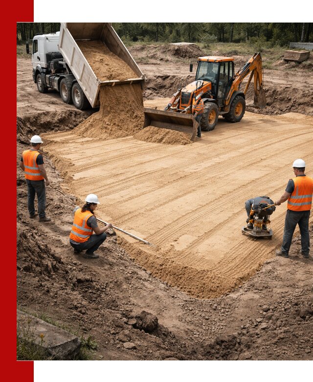 Устройство песчаной подушки для фундаментов и дорог в Старой Руссе